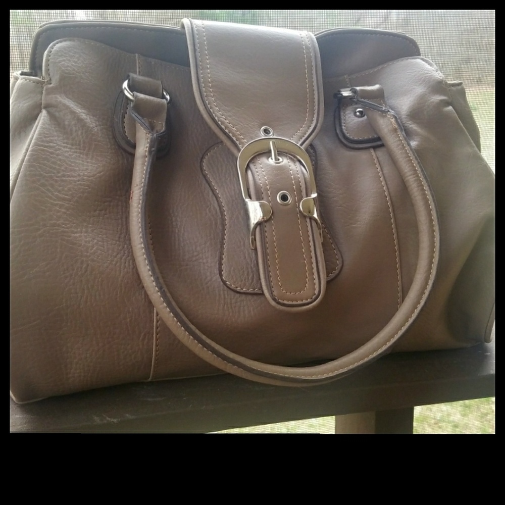⭐️HP(X3)⭐️NWOT▪EMILIE M▪Taupe Gray Vegan Leather Retro Satchel Handbag - Picture 2 of 7